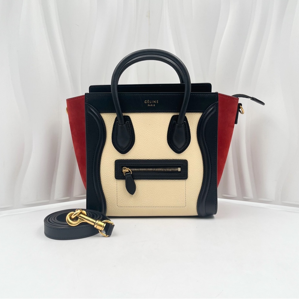 CELINE Nano Luggage Bag Tri-Color Leather & Suede